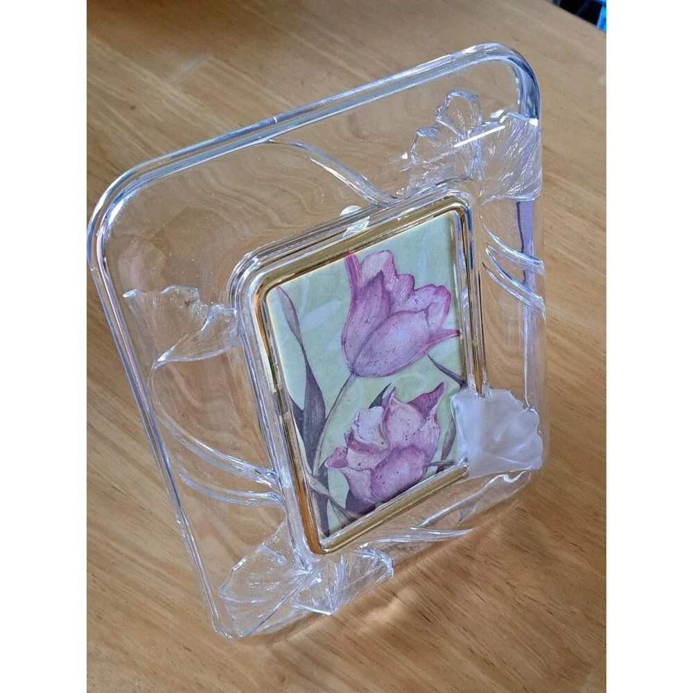 Vintage Mikasa 'Feelings' Crystal Wedding Photo Frame Frosted Ginkgo Leaf 4"X6" - Picture 10 of 10